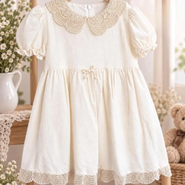 Girls’ Cream Crochet Lace Dress