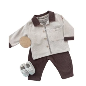 Brown and beige velvet children's set. - Image 2