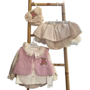 Elegant Girls’ Winter Teddy Bear Set - Image 2