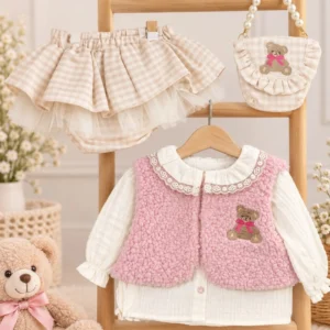 Elegant Girls’ Winter Teddy Bear Set - Image 1