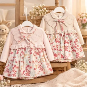 Elegant Girls’ Floral Dress with Decorative Collar - Image 1