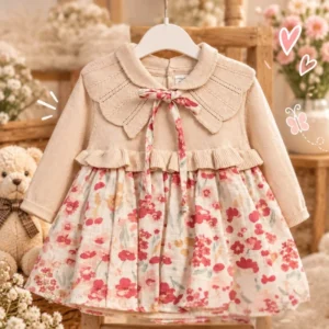 Elegant Girls’ Floral Dress with Decorative Collar - Image 3